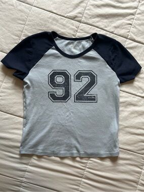 Light Blue & Navy Raglan Tee with '92' Graphic